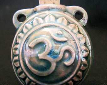 Raku Ceramic Bottle Bead - Om -