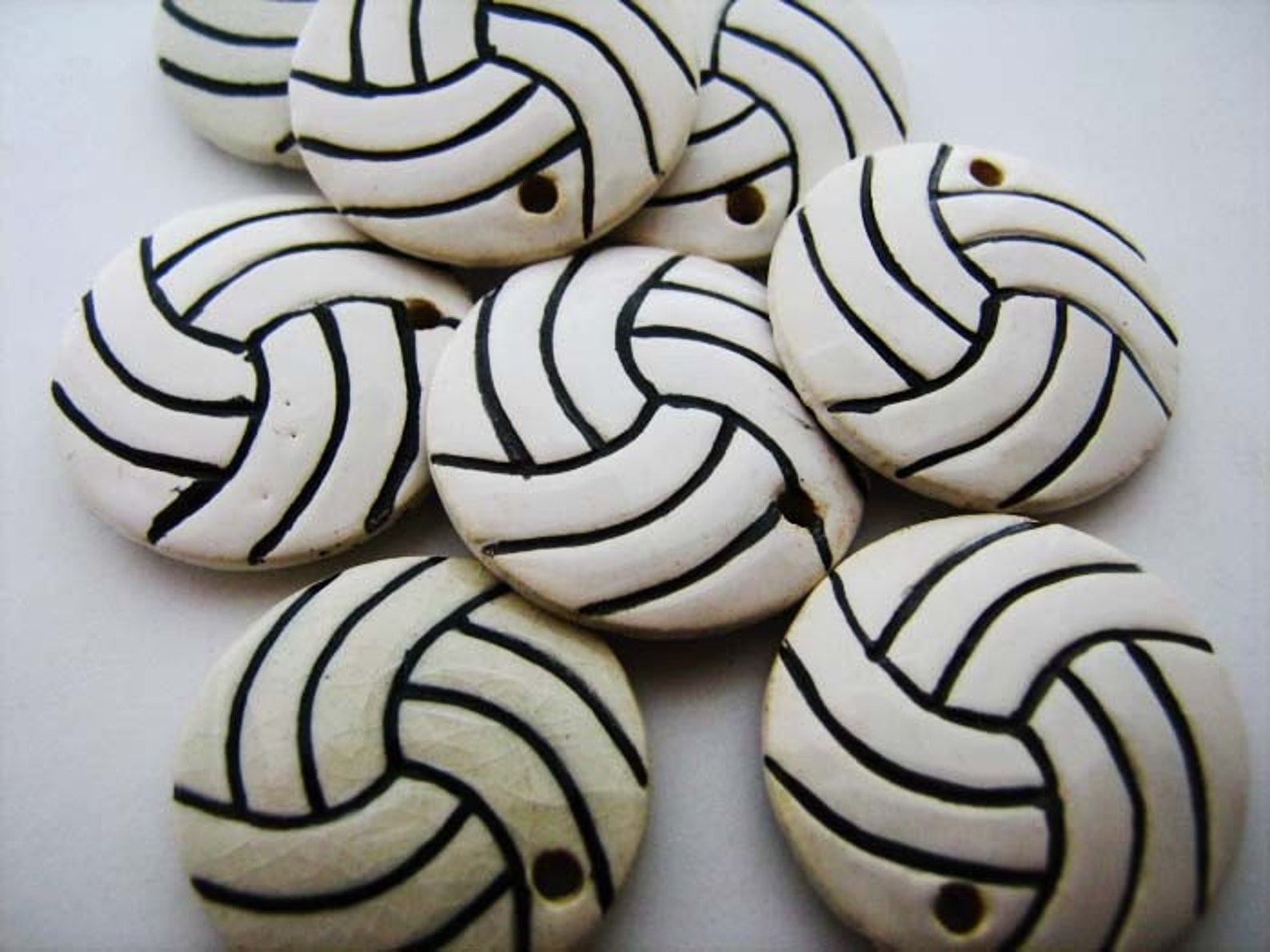 4 Ceramic Beads Large Volleyball Pendants Etsy