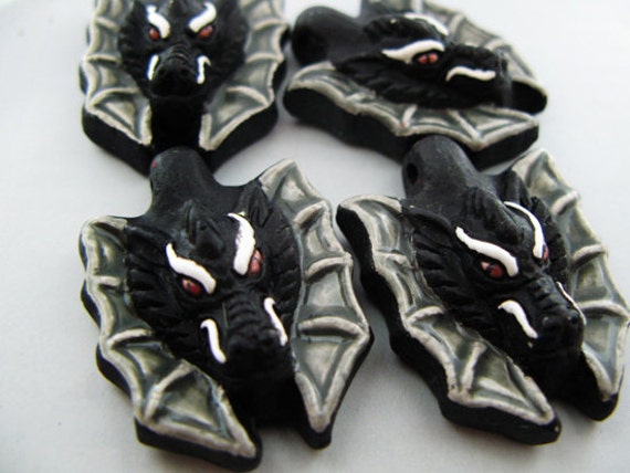 Peruvian Ceramic Dragon Head Pendant Focal Bead Hand Painted Pick Color 1