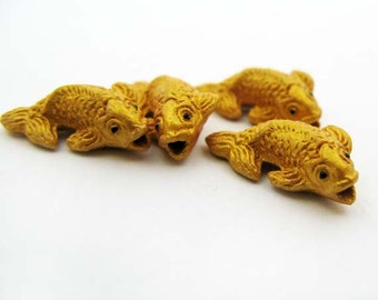 4 Tiny Gold Koi Fish Beads - CB702