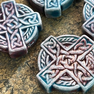 4 New Raku Celtic Cross Beads