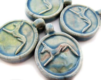 4 Raku Egyptian Anubis Pendants/Beads - RAK170