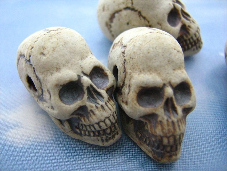 long jaw 4 Large High Fired Skull Beads