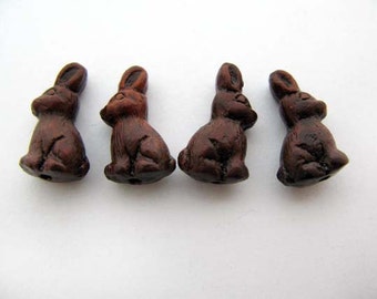 4 Tiny Chocolate Bunny Beads - CB911