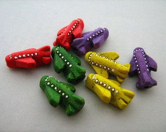 4 Tiny Multicolor Jet Beads - ceramic bead, hand painted, peruvian, airplane, large hole - CB483