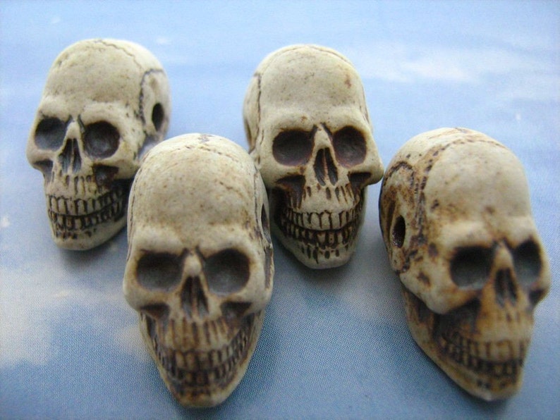 long jaw 4 Large High Fired Skull Beads
