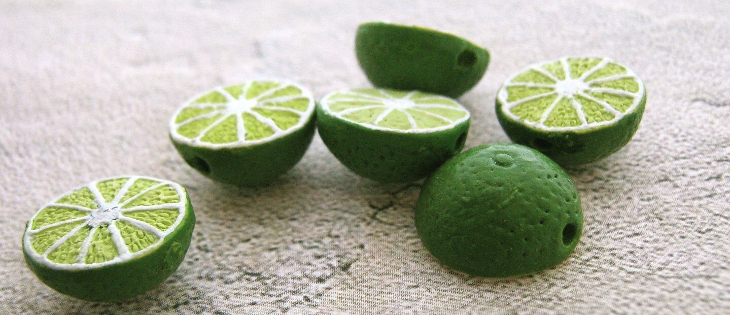 4 Tiny Lime Beads fruit beads food beads ceramic beads Etsy
