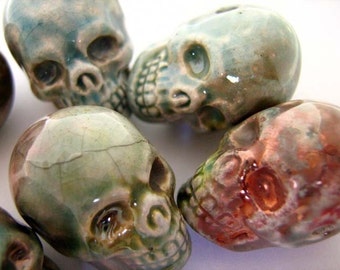 4 Large Raku Skulls - ceramic beads - RAK246