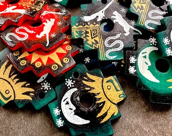 CLOSEOUT - Mix of 20 hand painted Incan Key beads - Pendants