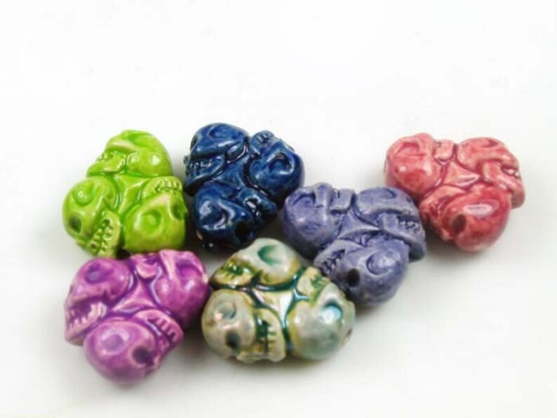 4 Tiny Skull Wheel Beads mixed colors CB782 image 1