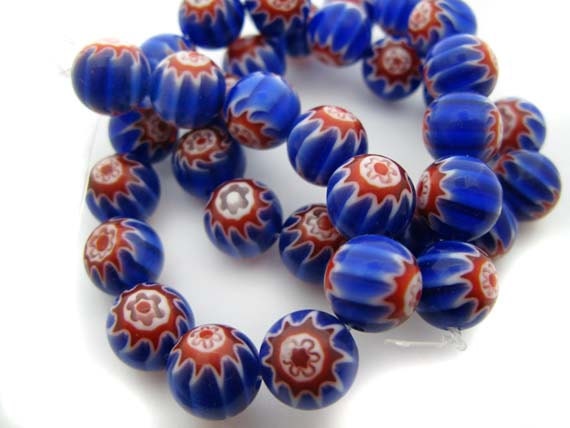Blue With Red And White Star Millefiori Beads Cg238 Etsy