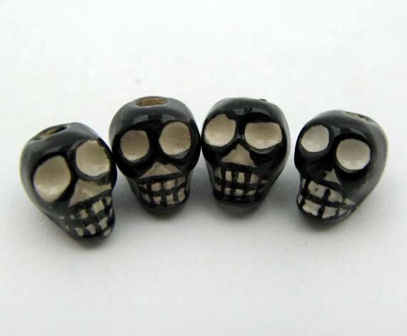 20 Black Skull Beads Vertical CB648 Etsy Australia