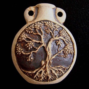 High Fired Ceramic Bottle Bead - Tree of life - ceramic beads, peruvian beads, hemp, BOT51