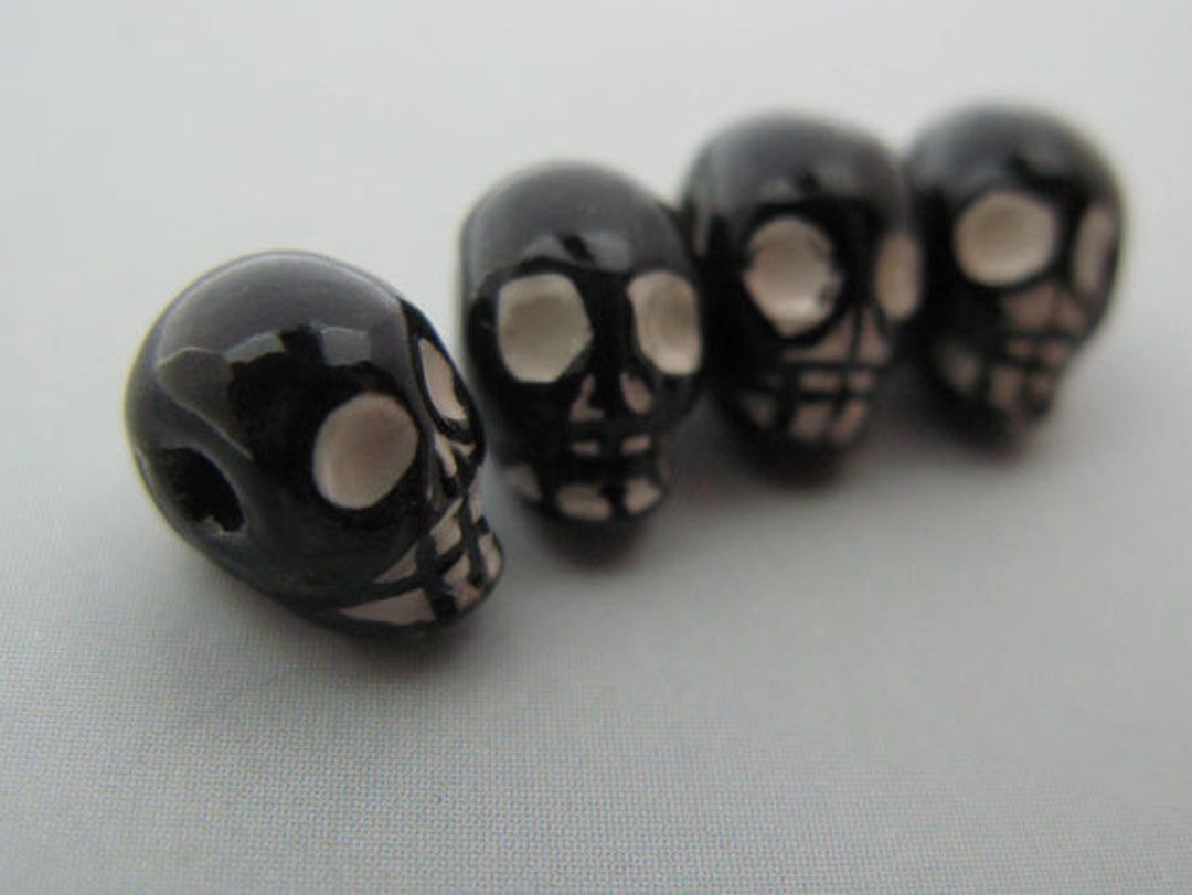 Tiny Pirate Skull Beads Peruvian Beads, Ceramic Beads, Lots of 4