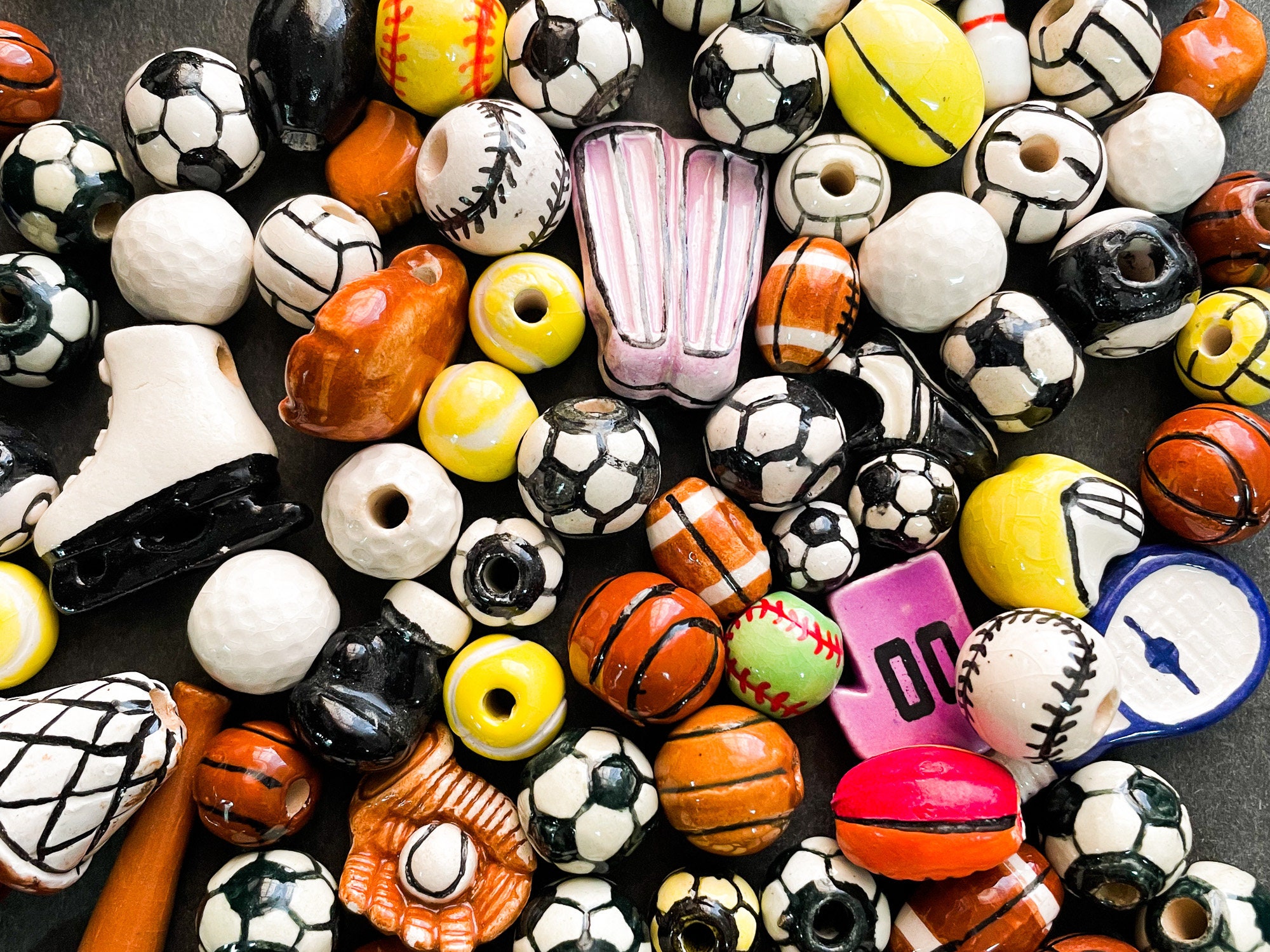  300 Pcs Sports Ball Beads for Jewelry Making, Sports Polymer Clay  Beads Bulk, Baseball Basketball Soccer Volleyball Softball Football Beads  with Box, Colorful Sports Beads for DIY Crafts Bracelet : Arts