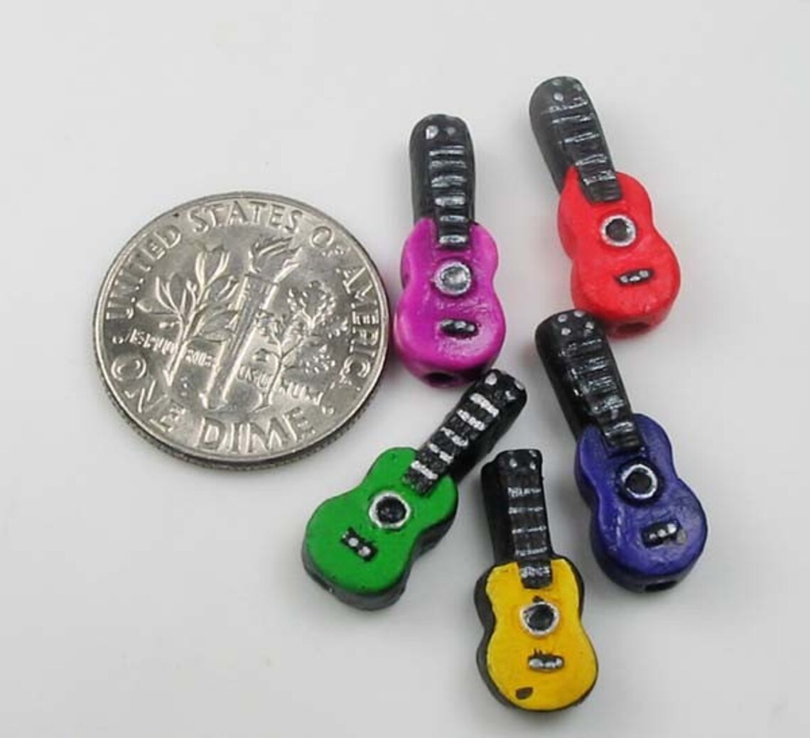 10 Tiny Guitar Beads Multi Colored Ceramic Beads Etsy