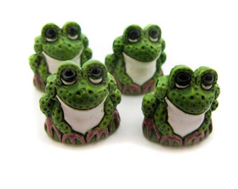 4 Large Green Frog Beads - Peruvian Beads - Ceramic Beads - Animal Beads - LG21