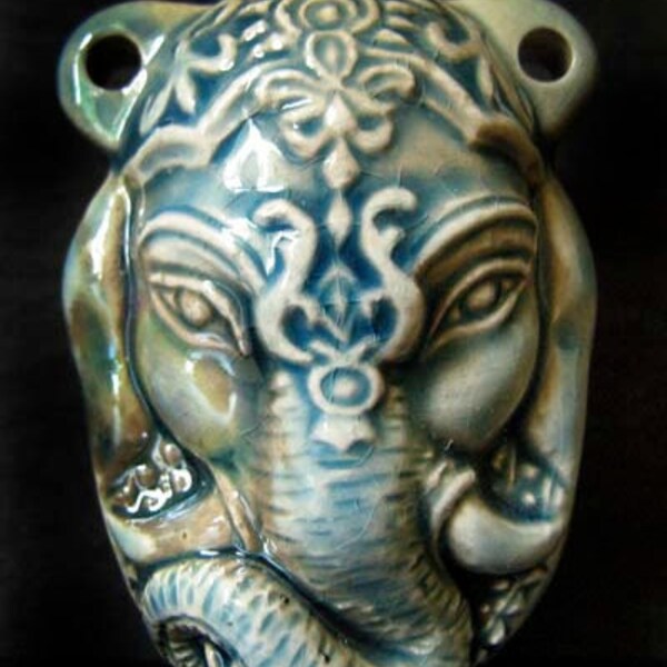 Raku Bottle Bead - Ganesh Head - RAKBOT76