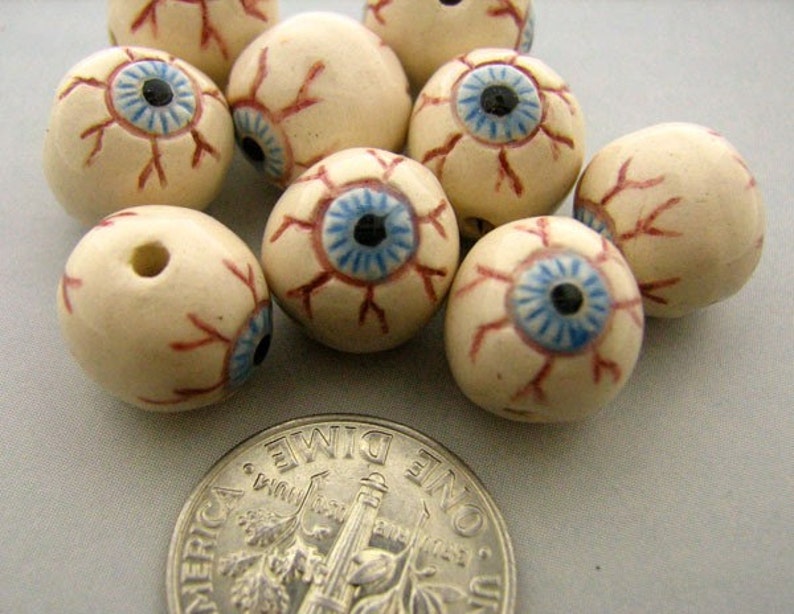 10 Ceramic Beads Tiny Eyeball Beads CB786 | Etsy