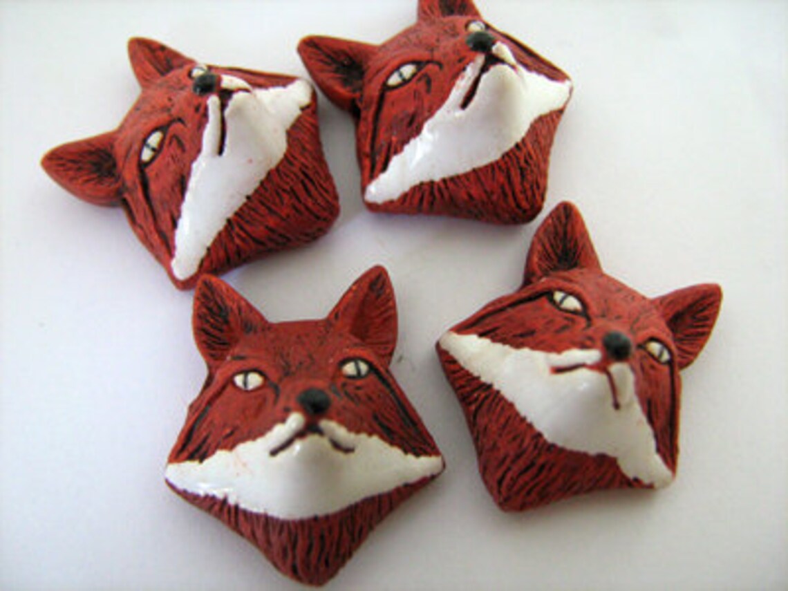 4 Large Fox Head Beads LG313 Etsy
