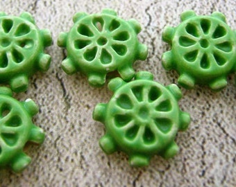 10 Tiny Ship's Wheel Beads - green - Ceramic Beads - Peruvian Beads - Shipping Beads - Boat Beads - Sea Beads - Helm Beads - CB251