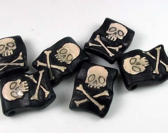 4 Large Pirate Flag Beads (black) - LG497