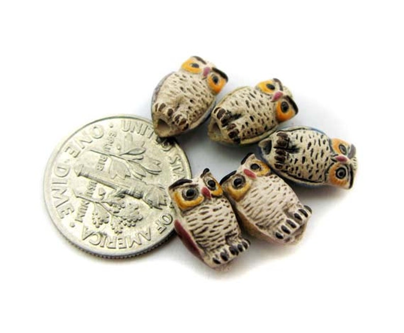 4 Tiny mixed Owl Beads CB66 Etsy