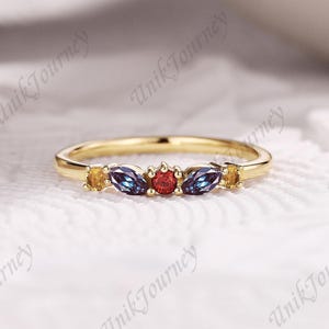 Dainty Birthstone Stacking Ring, Minimalist Rainbow Gemstone Ring, Multicolor Solid Gold Stackable Ring for Women Anniversary Gift for Her