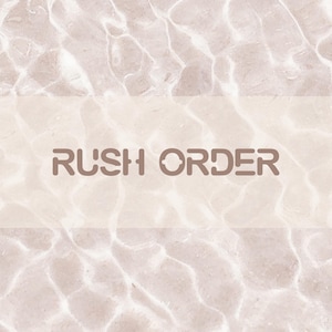 May include: The words "RUSH ORDER" are displayed in a brown font across a light beige background. The background has a rippled water effect, with light and dark beige tones creating a textured appearance. The text is centered.