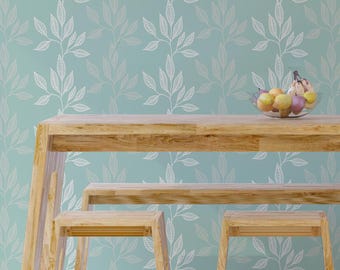 Sage Green Leaf Peel and Stick Wallpaper | Botanical Foliage Vines Wall Mural