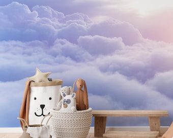 Dreamy Pastel Cloud Wallpaper | Soft Blue Sky Peel and Stick Wall Mural