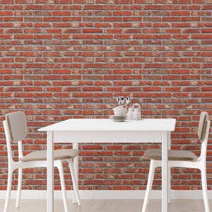 Red Brick Wall Peel and Stick Wallpaper | Rustic Brick Accent Wall | Traditional Vintage Industrial Loft Style | Living Room & Cafe Decor