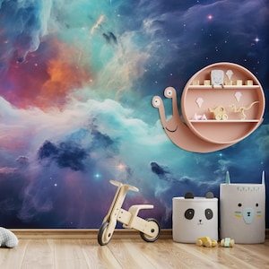Carta da parati Nebula Galaxy Sky / Poster Deep Space / Decorazione per camera da letto o soggiorno / Stile cosmico moderno / Arte murale speciale per bambini