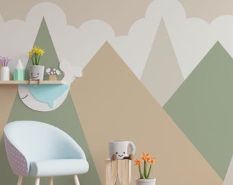 Mountain Landscape Kids Wallpaper | Scandinavian Style Peel and Stick Wall Mural