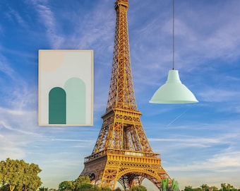 Paris Eiffel Tower Wallpaper | Vintage City Blue Sky Wall Mural | Office France Decor