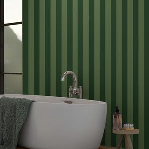 Green Striped Peel and Stick Wallpaper | Vertical Striped Wall Mural | Living Room Bedroom Kitchen Bathroom | Vintage Cottagecore Style
