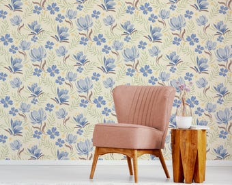 Blue Floral Wallpaper Peel Stick Vintage Flower Wall Decor Cottage core Nursery Removable Paper