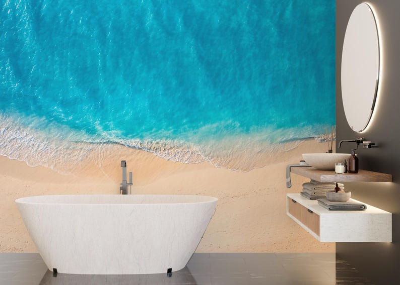 Coastal Beach Peel and Stick Wallpaper - Ocean View Wall Mural - Etsy
