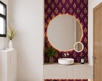 Wine Magenta Floral Wallpaper | Victorian Ceiling Botanical Peel and Stick Mural