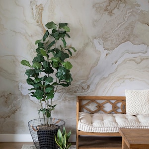 Beige Marble Peel and Stick Wallpaper | Neutral Stone Wall Mural | Modern Minimalist Decor | Bathroom Kitchen Accent | Vinyl Removable