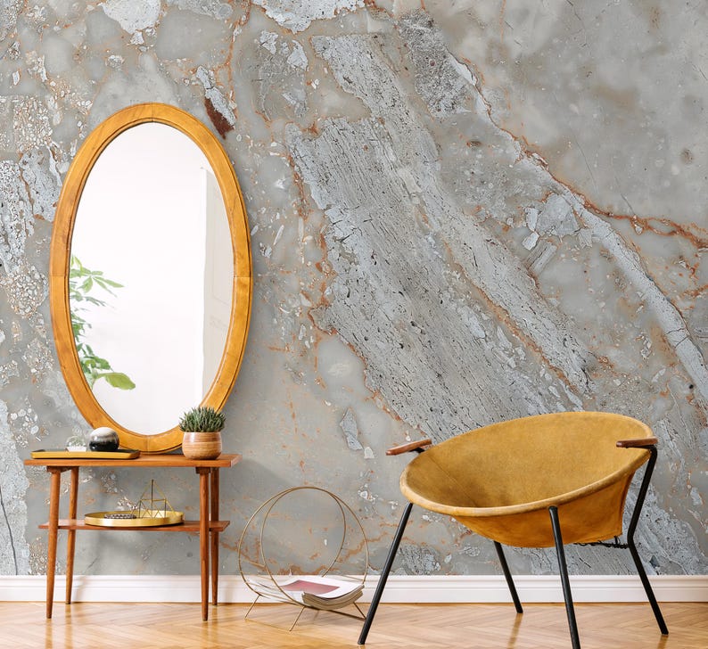 Vein Marble Wallpaper Taupe Rust Stone Texture Bathroom Style Peel 