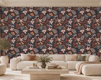 Dark Botanical Floral Peel and Stick Wallpaper