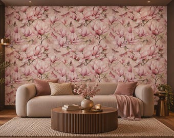 Magnolia Wallpaper | Pink Floral Peel and Stick Wall Decor