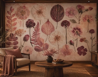 Blush Botanical Floral Wallpaper | Pink Peel and Stick Mural