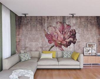 Peony Floral Wallpaper Mural | Blush Pink Vintage Botanical | Living Room Bedroom Peel Stick Art