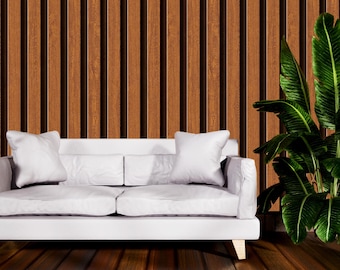 Wood Striped Wallpaper | Rustic Brown Strip Wood Paneling | Farmhouse Peel and Stick Wall Decor