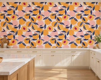 Peach Fruit Peel and Stick Wallpaper for Kitchen Walls