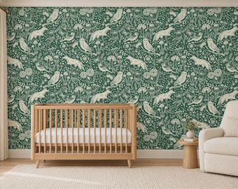 Green Woodland Bird Wallpaper | Self Adhesive Animal Wall Decor