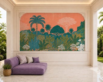 Peel and Stick Tropical Botanical Wallpaper Palm Tree Living Room Boho Feature Wall Calming
