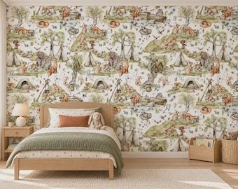 Woodland Animal Peel and Stick Wallpaper | Self Adhesive Nursery Wall Decor